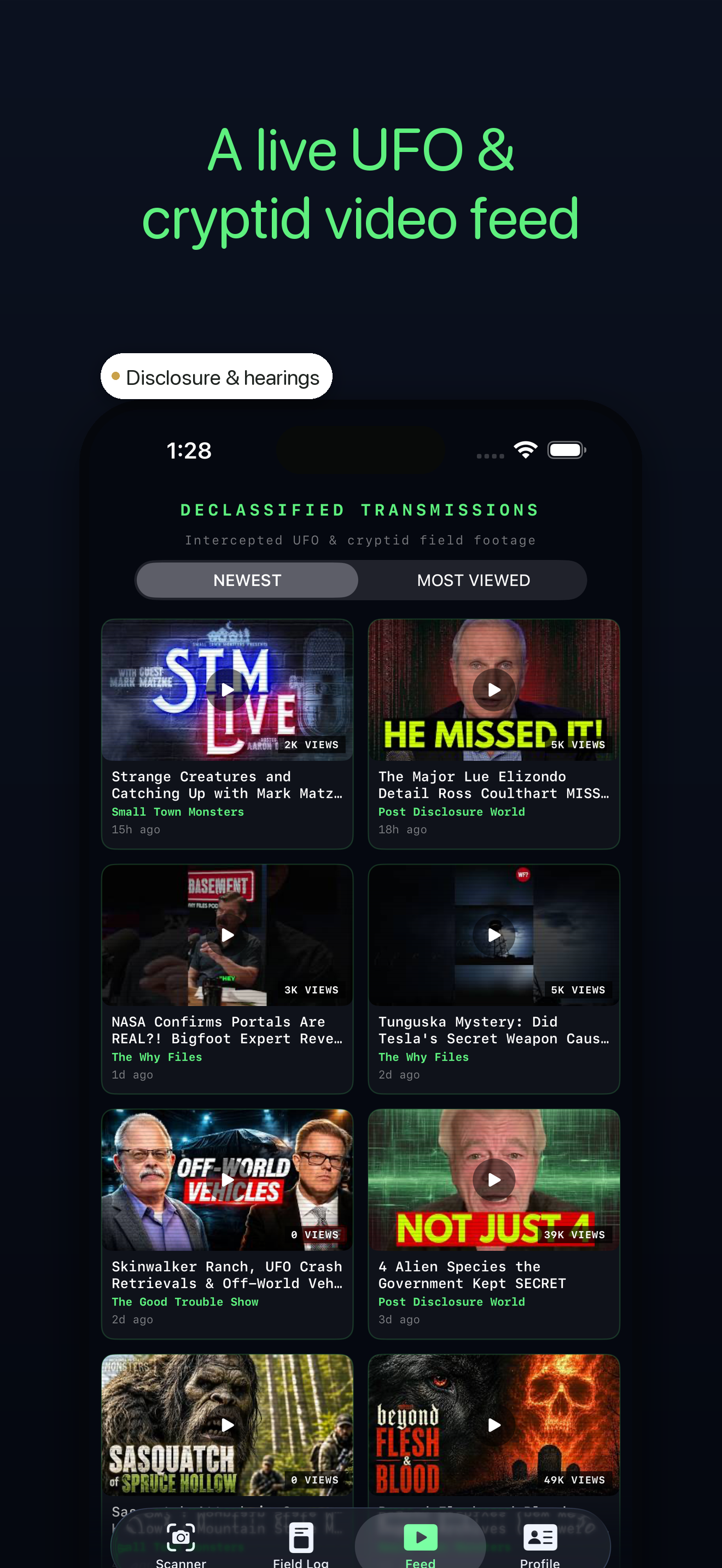 Alien & Cryptid Scanner — the induction screen
