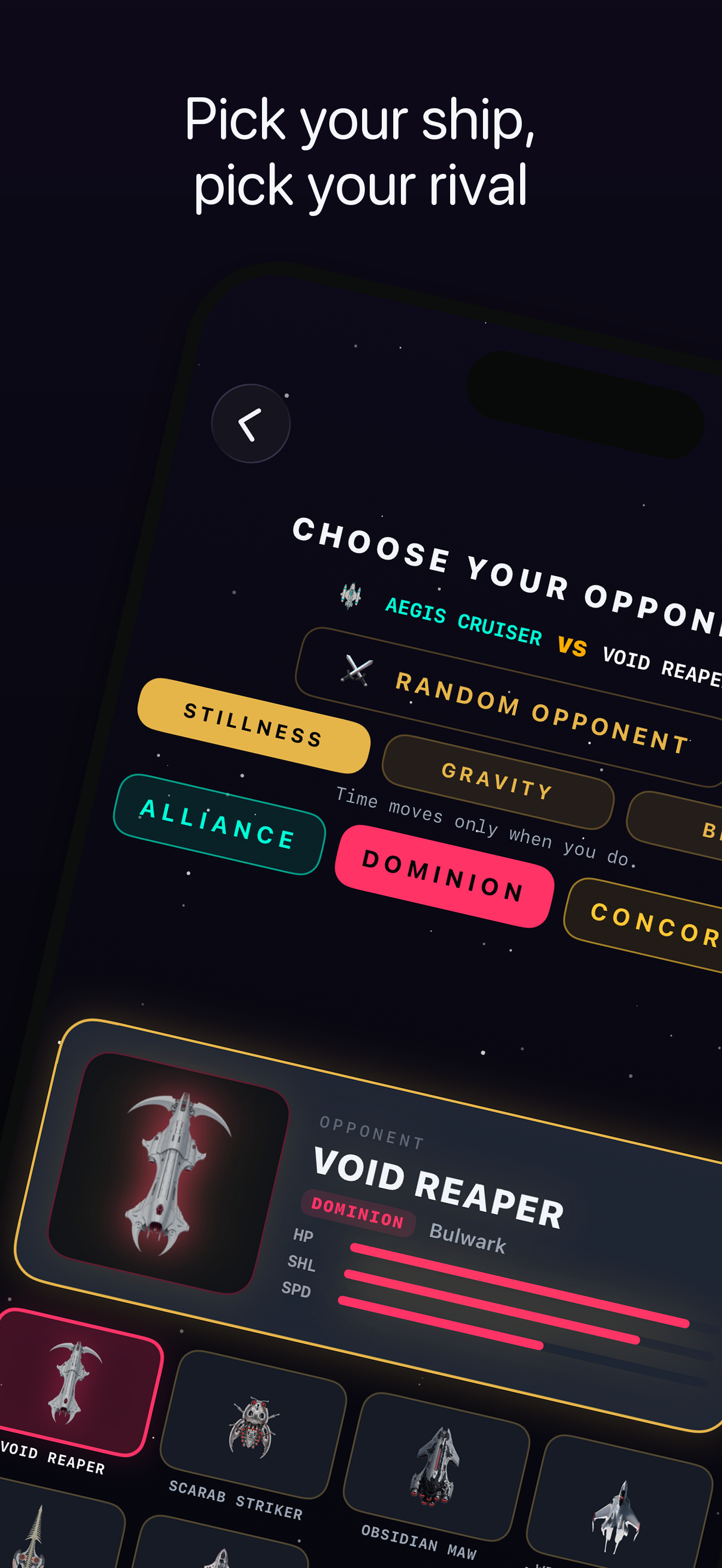 Aphelion — choose your rival, versus screen