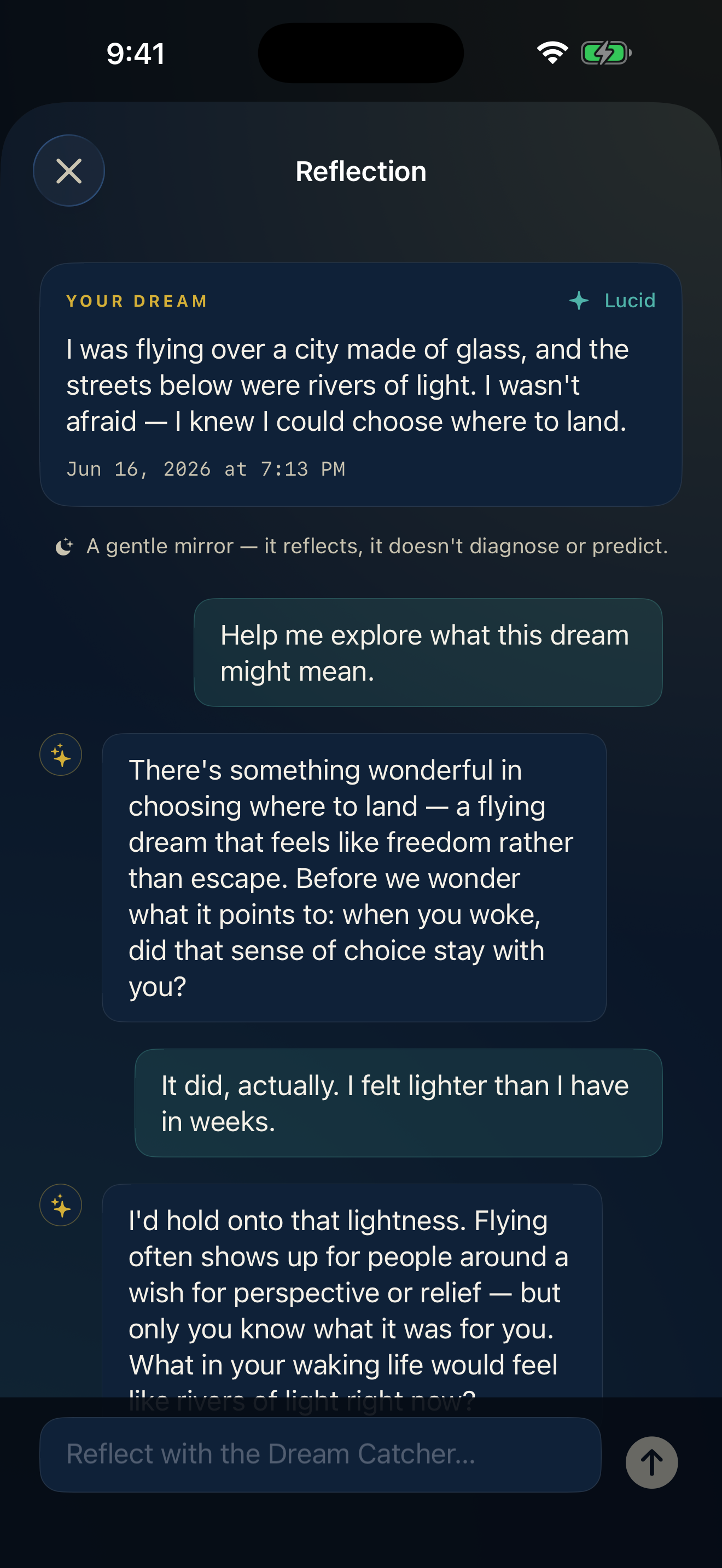 A captured dream entry with its transcript