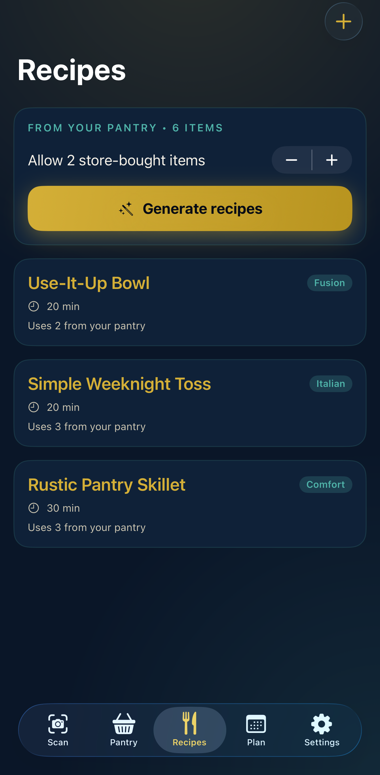Detected ingredients shown in the smart pantry