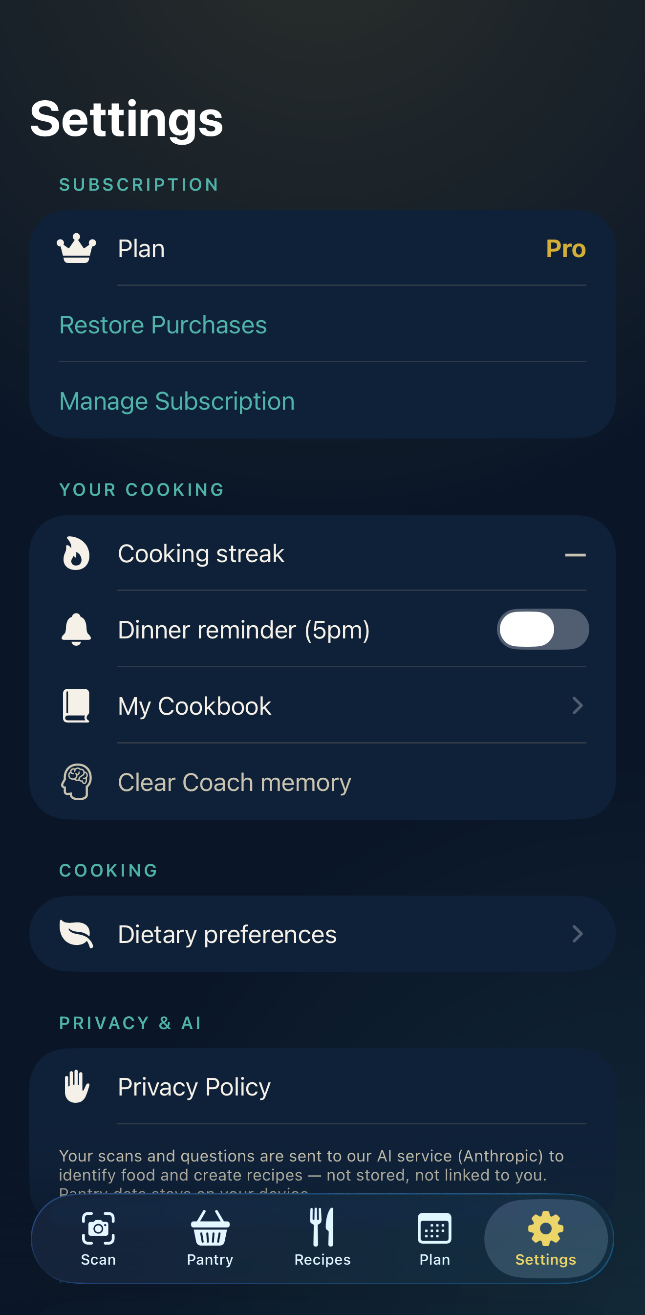 A weekly meal plan organized around your pantry