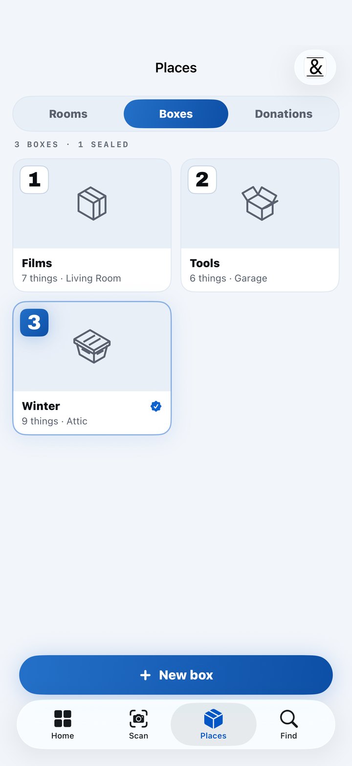 Get Organized — numbered boxes, each showing what is inside and which room it belongs to
