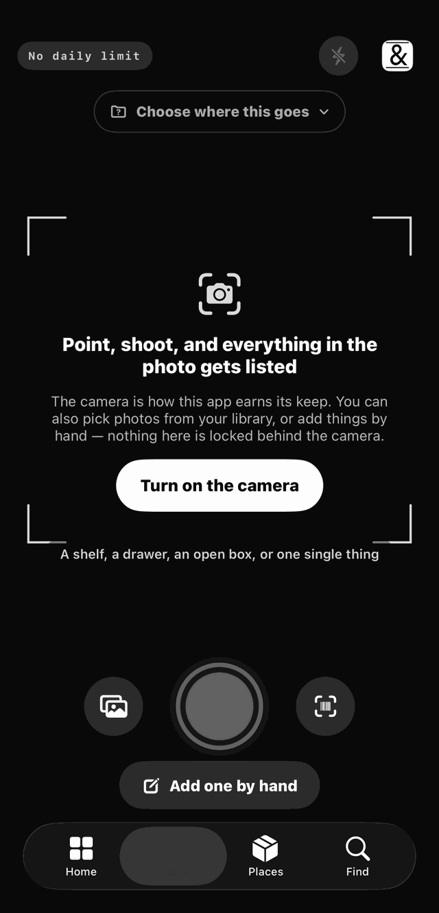 The camera screen: point, shoot, and everything in the photo gets listed