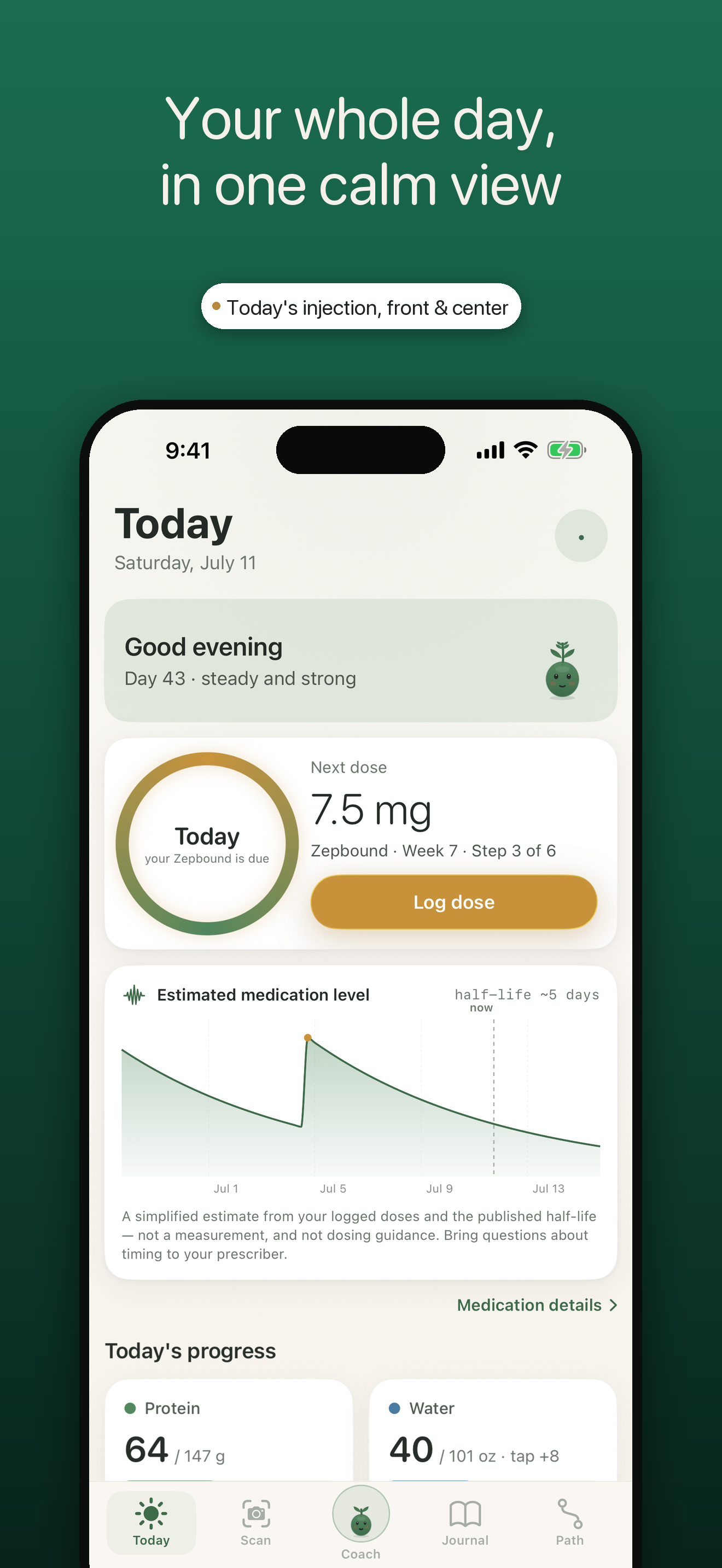 GLP-1 Coach & Tracker — the Today screen
