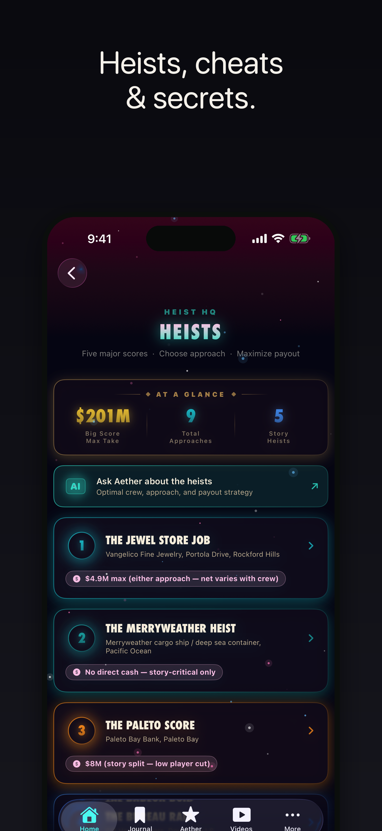 Heist HQ — heist walkthroughs with approaches and payouts