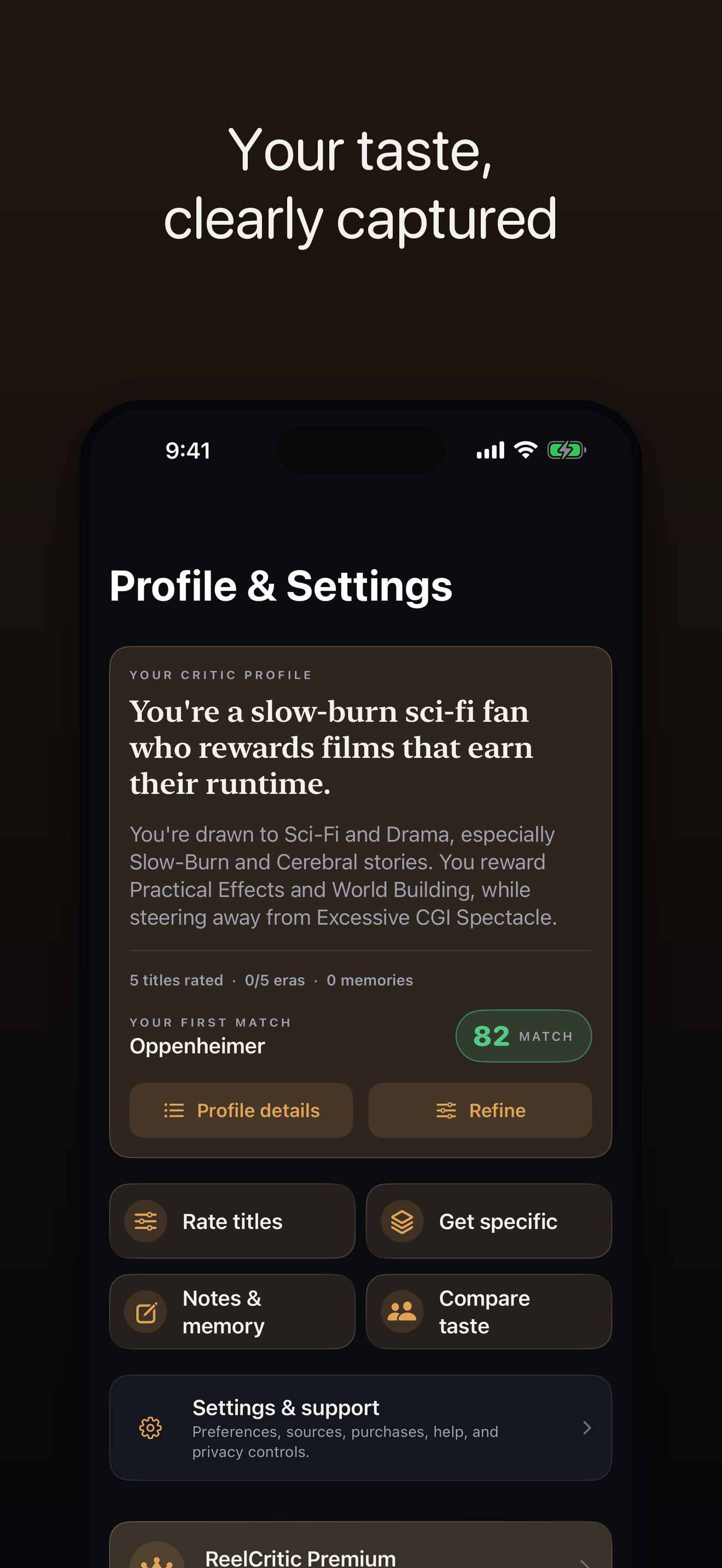 ReelCritic — your taste profile and settings