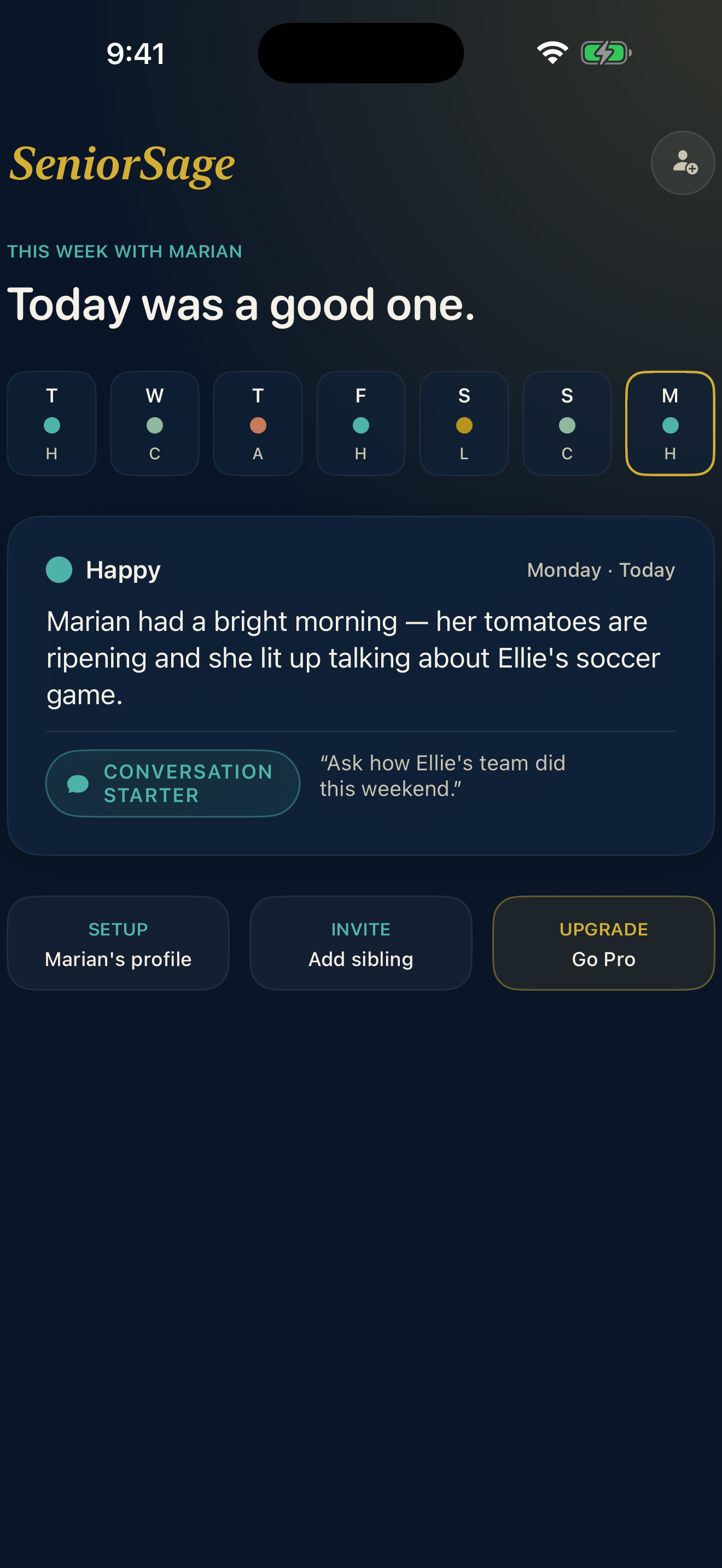 SeniorSage Family viewer — the warm daily digest of how the day went