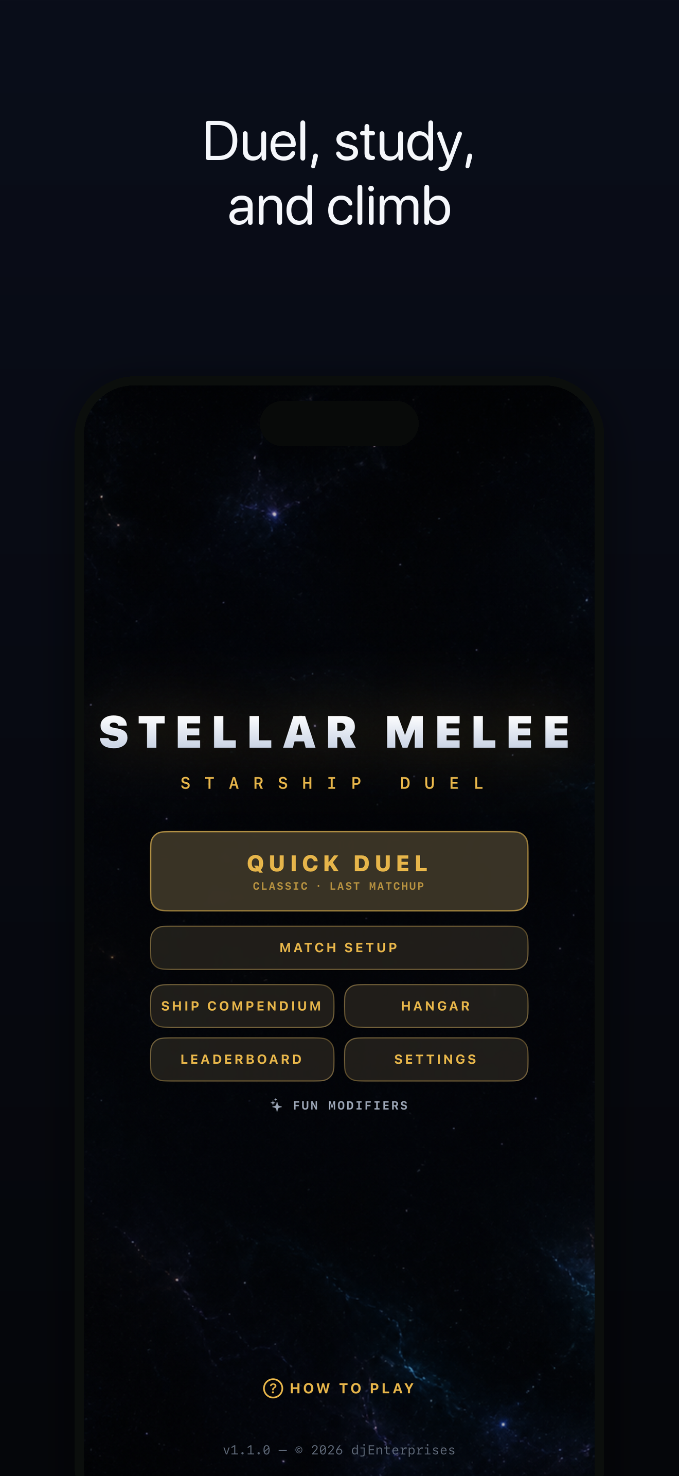 Stellar Melee — the main menu